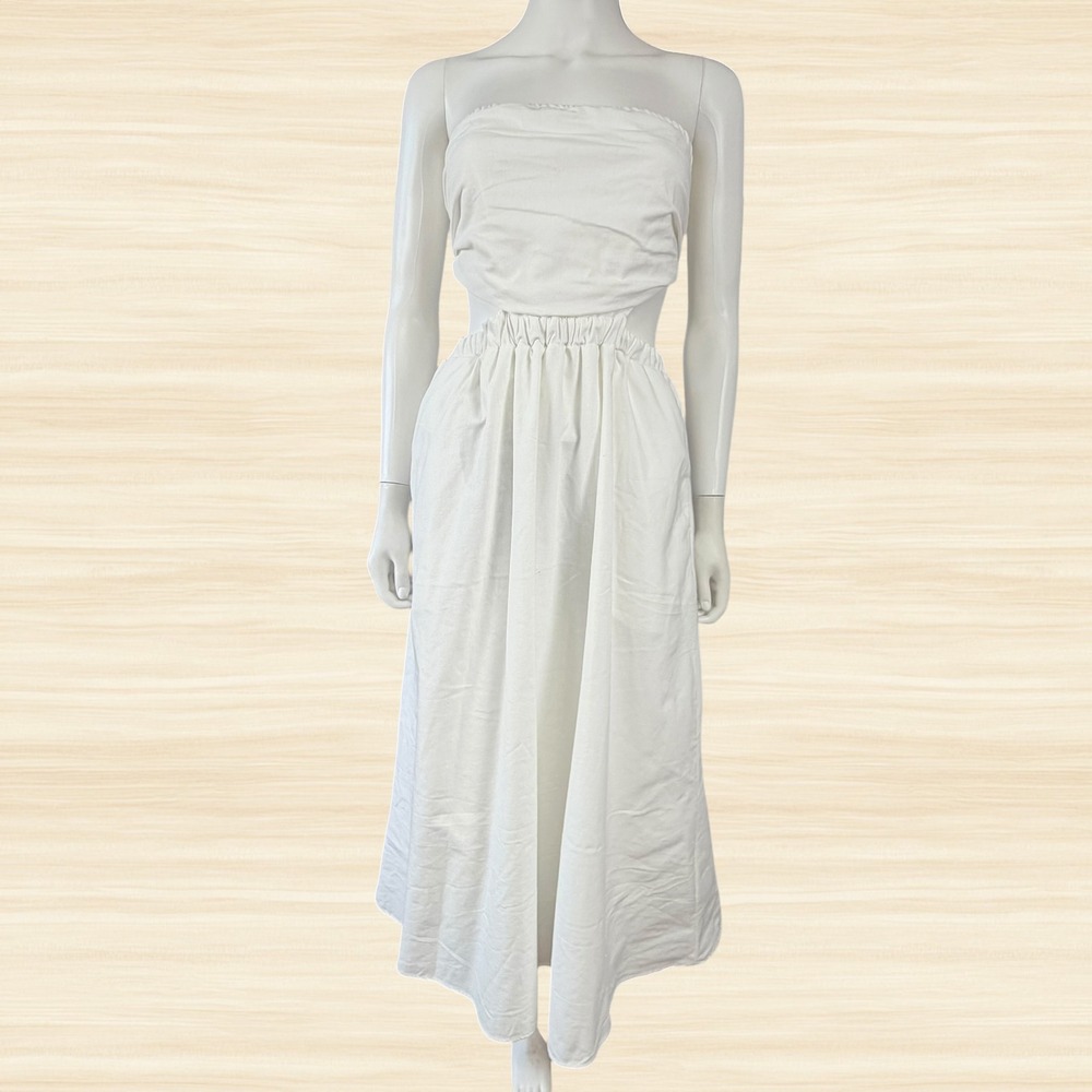 Petal + Pup White Linen Blend Cutout Midi Dress Coastal Resort Bridal Party 2